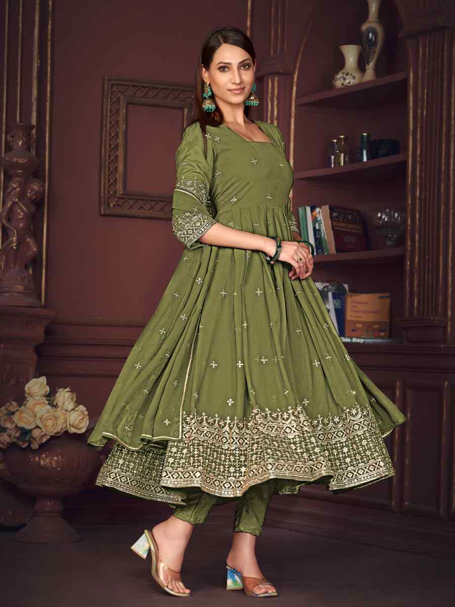 Pista Georgette Embroidered Festival Wedding Anarkali Salwar Kameez