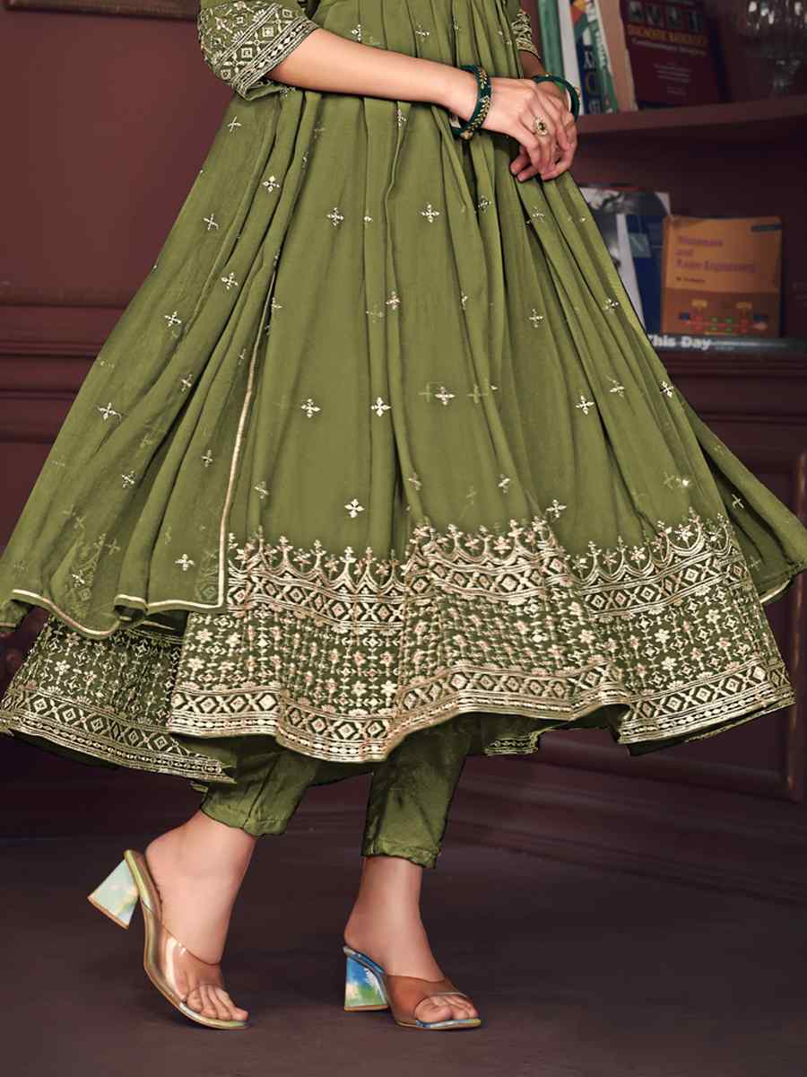 Pista Georgette Embroidered Festival Wedding Anarkali Salwar Kameez