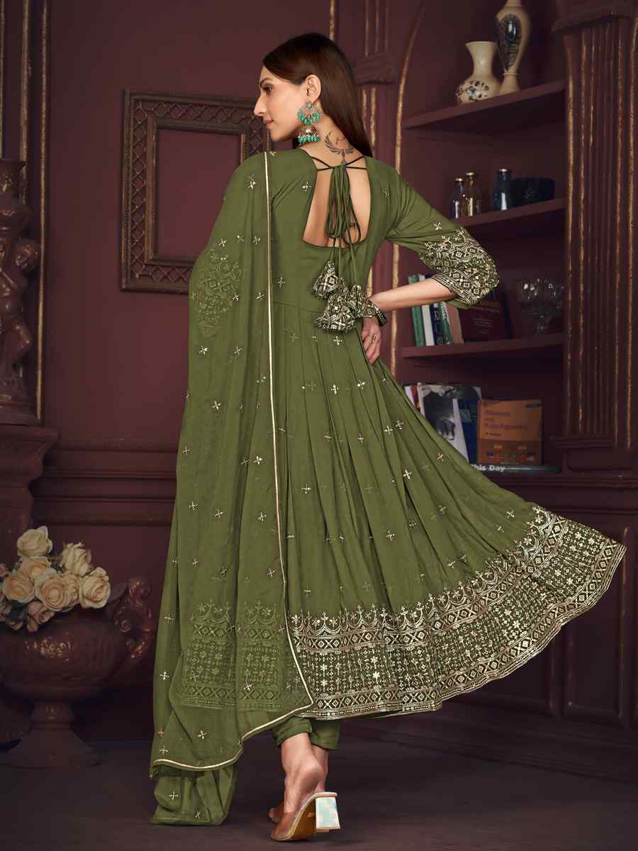 Pista Georgette Embroidered Festival Wedding Anarkali Salwar Kameez