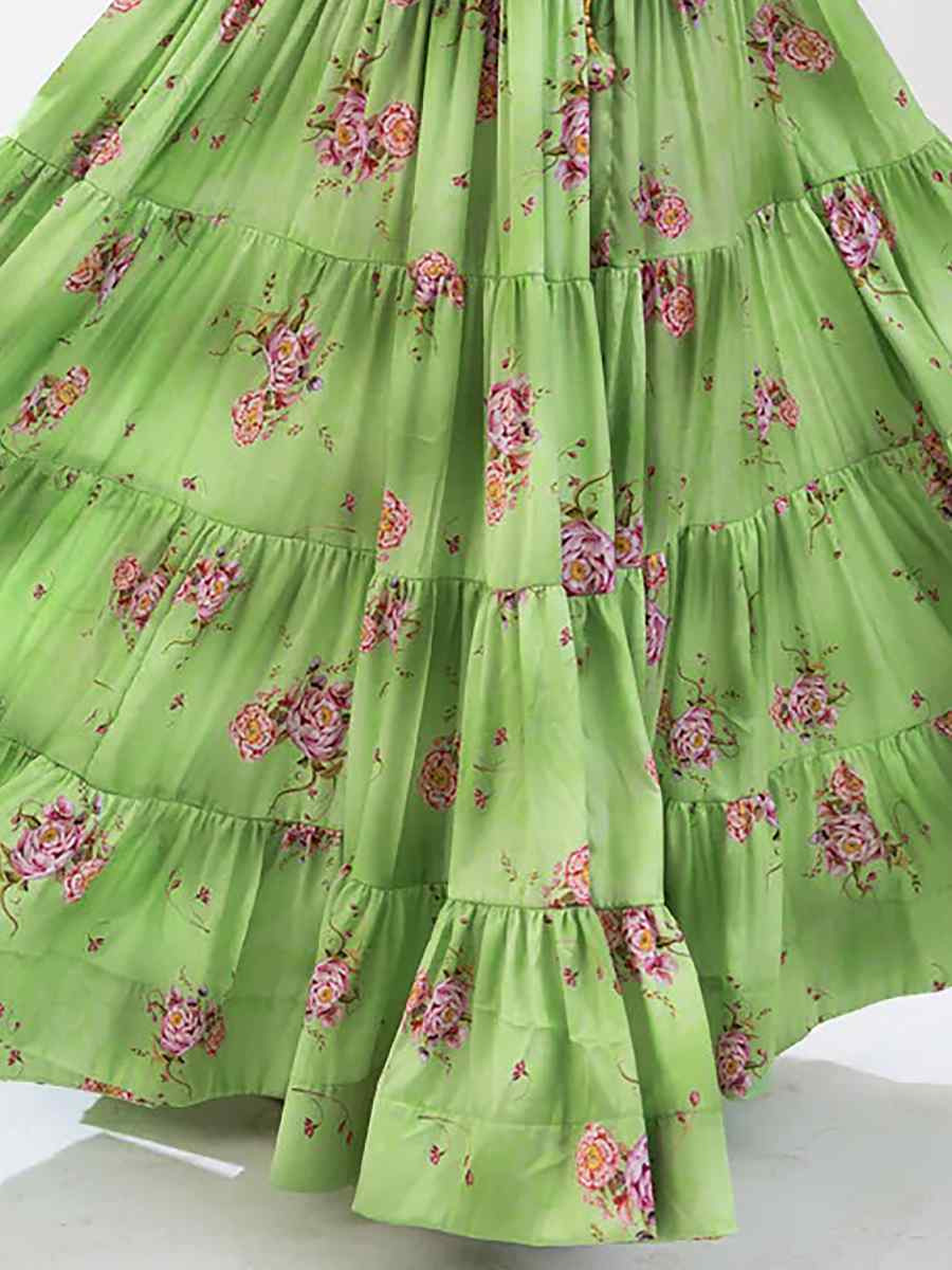 Pista Green Heavy Chinon Printed Festival Festival Circular Lehenga Choli