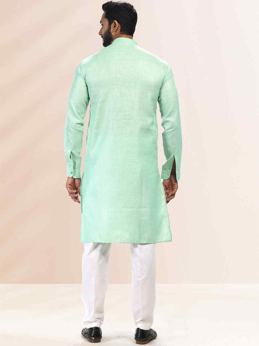 Pista Green Premium Linen Cotton Woven Festival Party Kurta