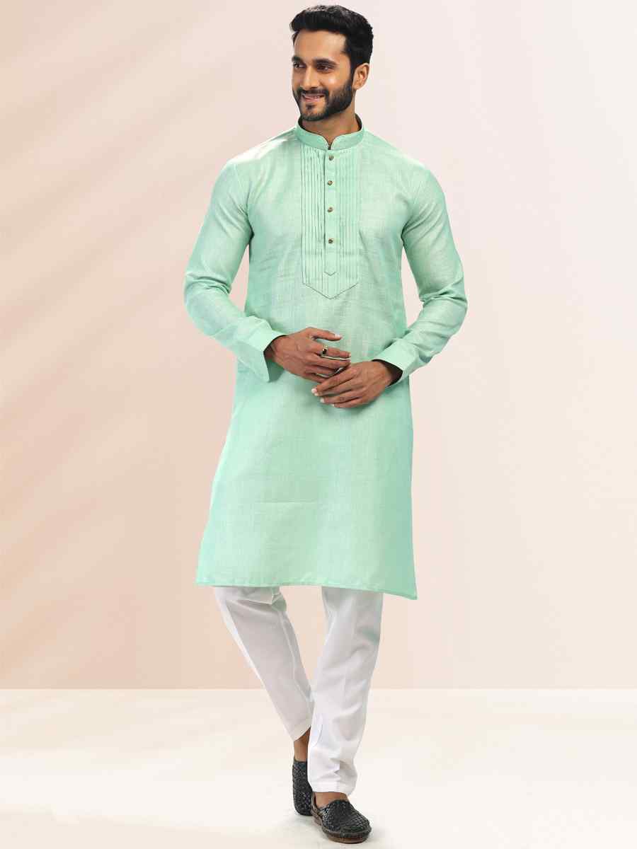 Pista Green Premium Linen Cotton Woven Festival Party Kurta