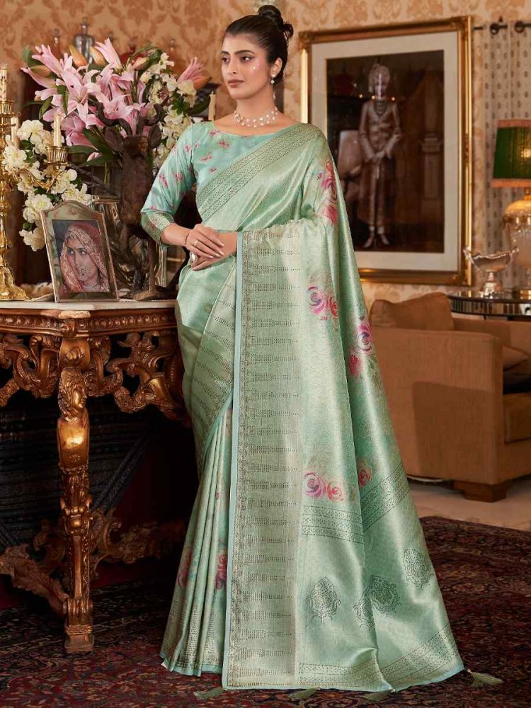 Pista Green Soft Silk Handwoven Wedding Festival Heavy Border Saree