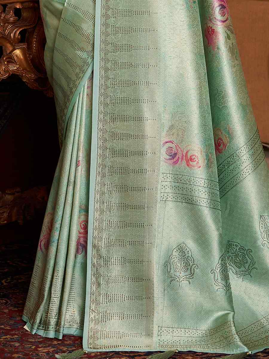 Pista Green Soft Silk Handwoven Wedding Festival Heavy Border Saree