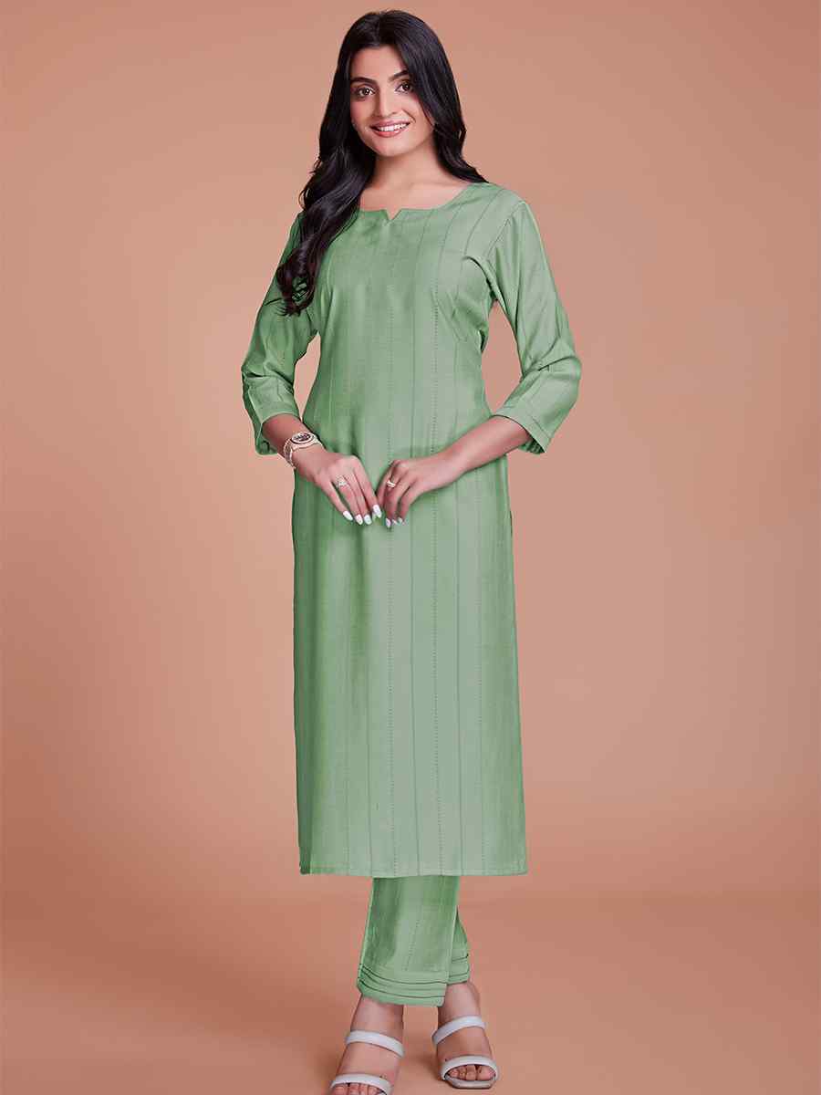 Pista Green Viscose Handwoven Festival Casual Ready Pant Salwar Kameez