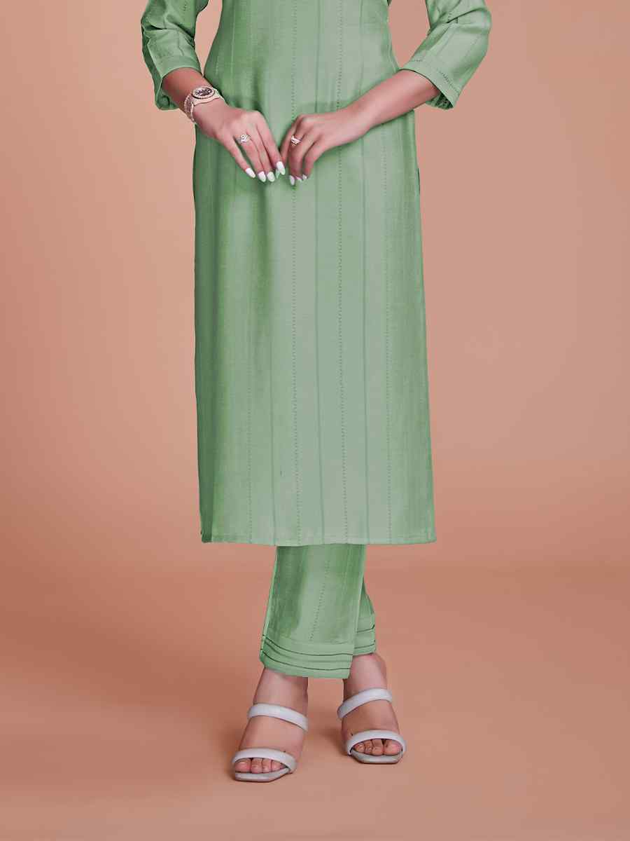 Pista Green Viscose Handwoven Festival Casual Ready Pant Salwar Kameez