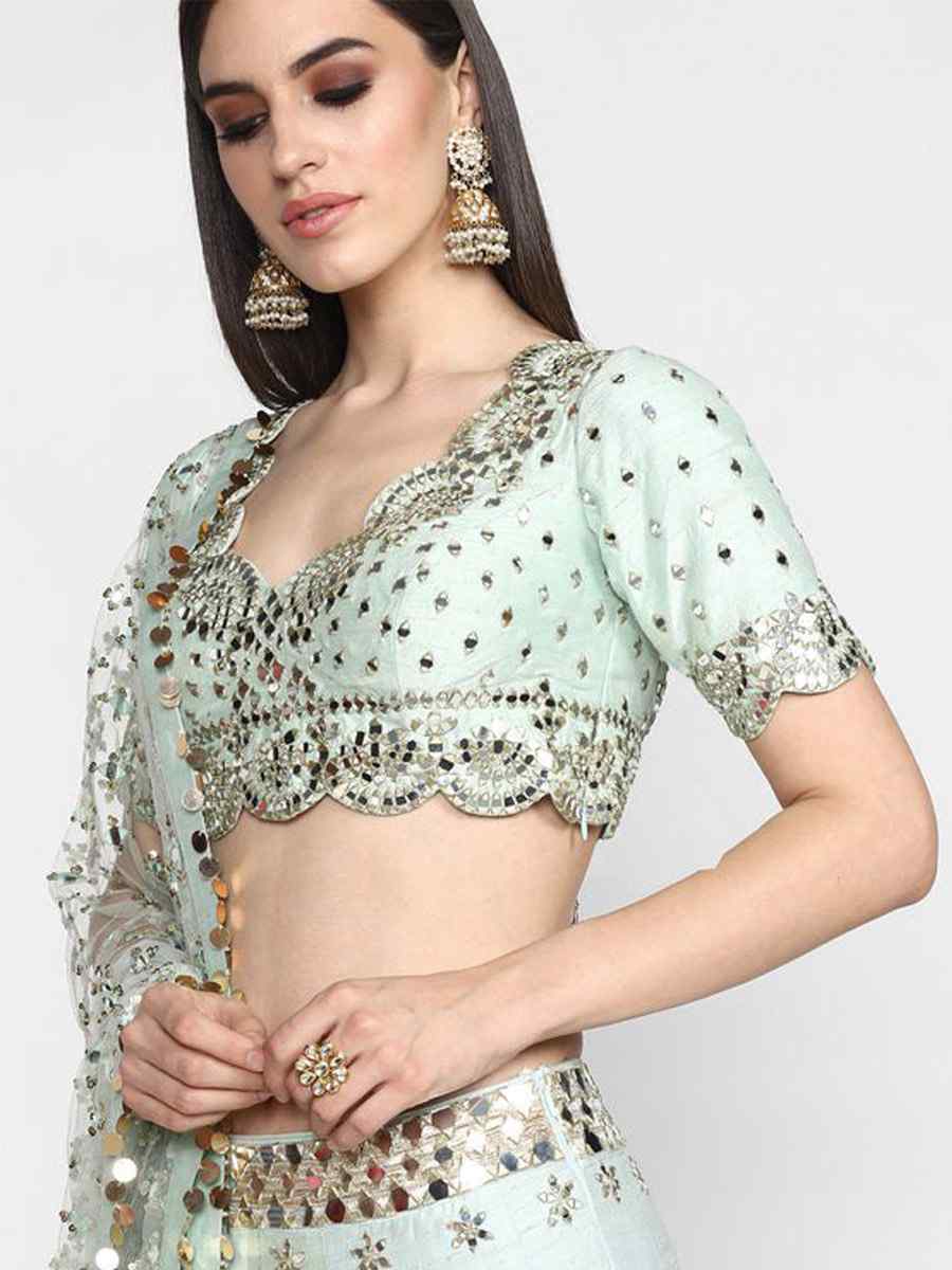 Pista Heavy Banglory Silk Embroidery Reception Party Wear Heavy Border Lehenga Choli