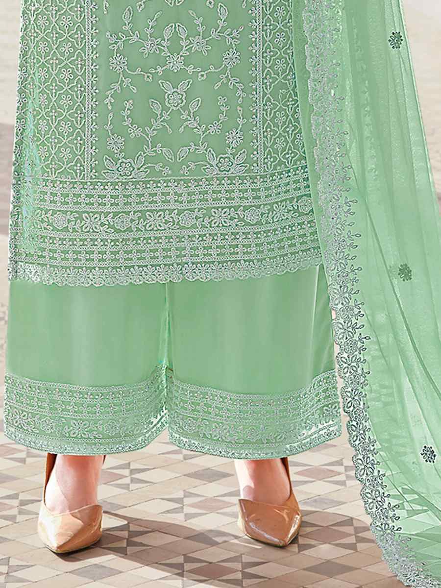 Pista Heavy Butterfly Net Embroidered Festival Wedding Palazzo Pant Salwar Kameez