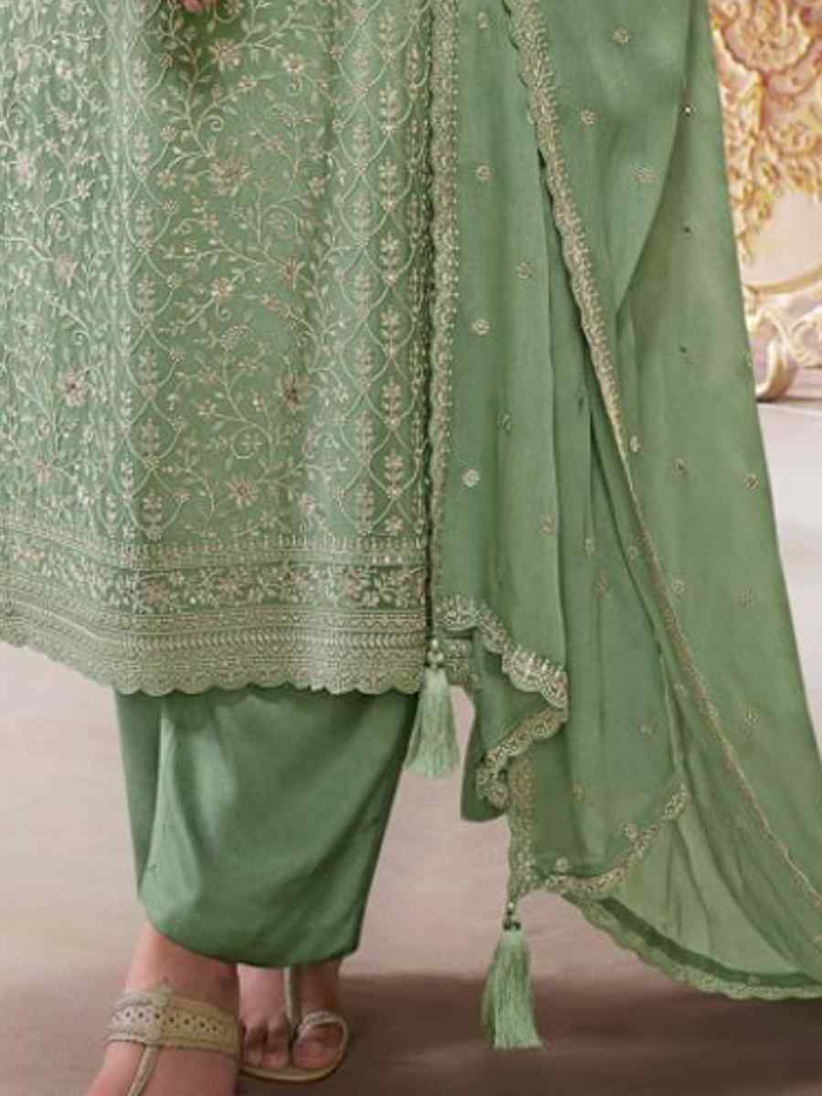 Pista Heavy Chinon Silk Embroidered Festival Casual Pant Salwar Kameez