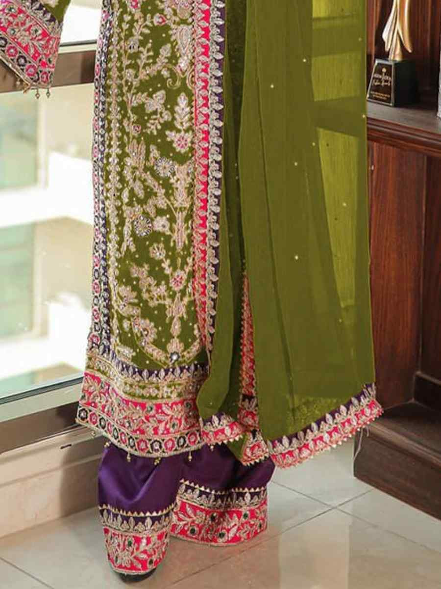 Pista Heavy Chinon Silk Embroidered Festival Wedding Pant Salwar Kameez