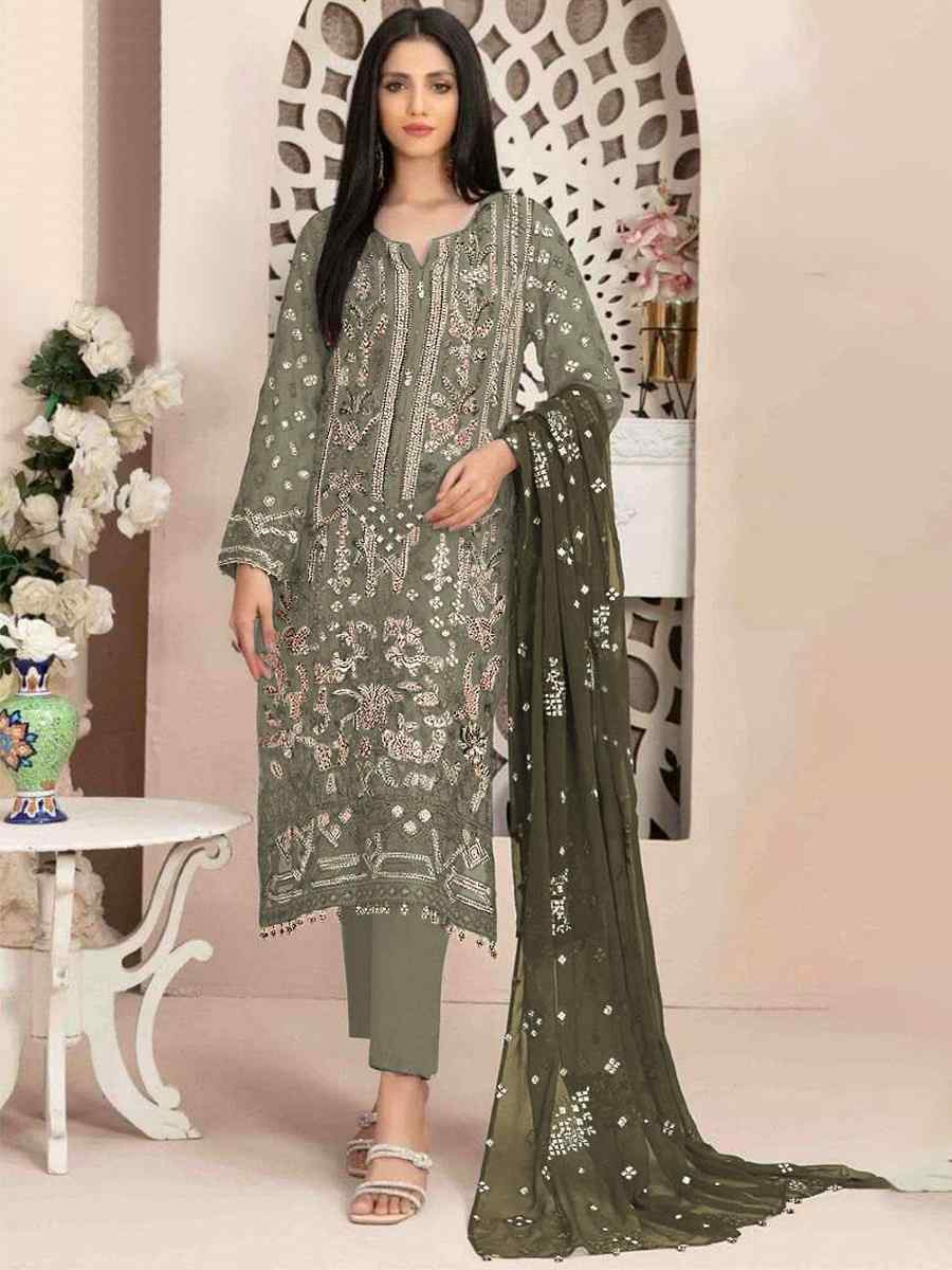 Pista Heavy Faux Georgette Embroidered Festival Wedding Pant Salwar Kameez