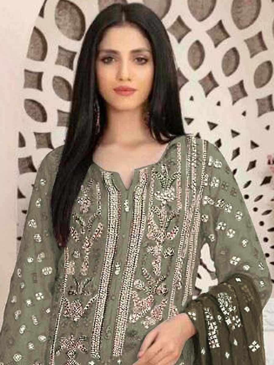 Pista Heavy Faux Georgette Embroidered Festival Wedding Pant Salwar Kameez