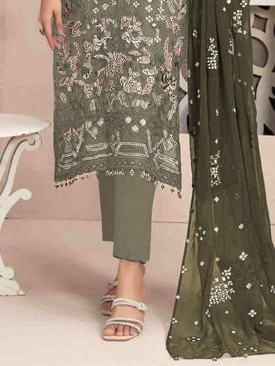 Pista Heavy Faux Georgette Embroidered Festival Wedding Pant Salwar Kameez