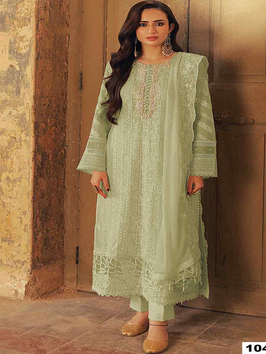 Pista Heavy Faux Georgette Embroidered Festival Wedding Pant Salwar Kameez