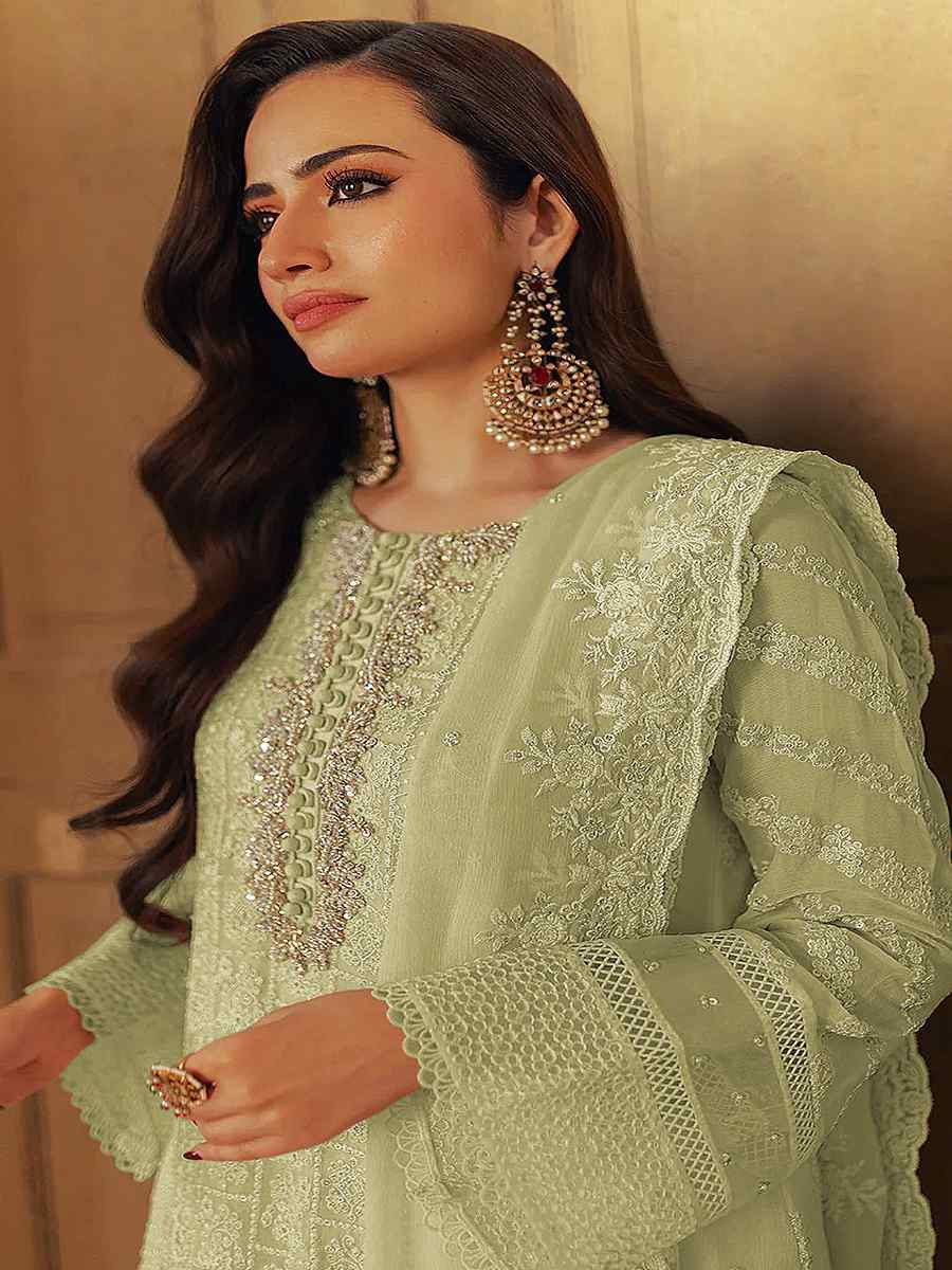 Pista Heavy Faux Georgette Embroidered Festival Wedding Pant Salwar Kameez