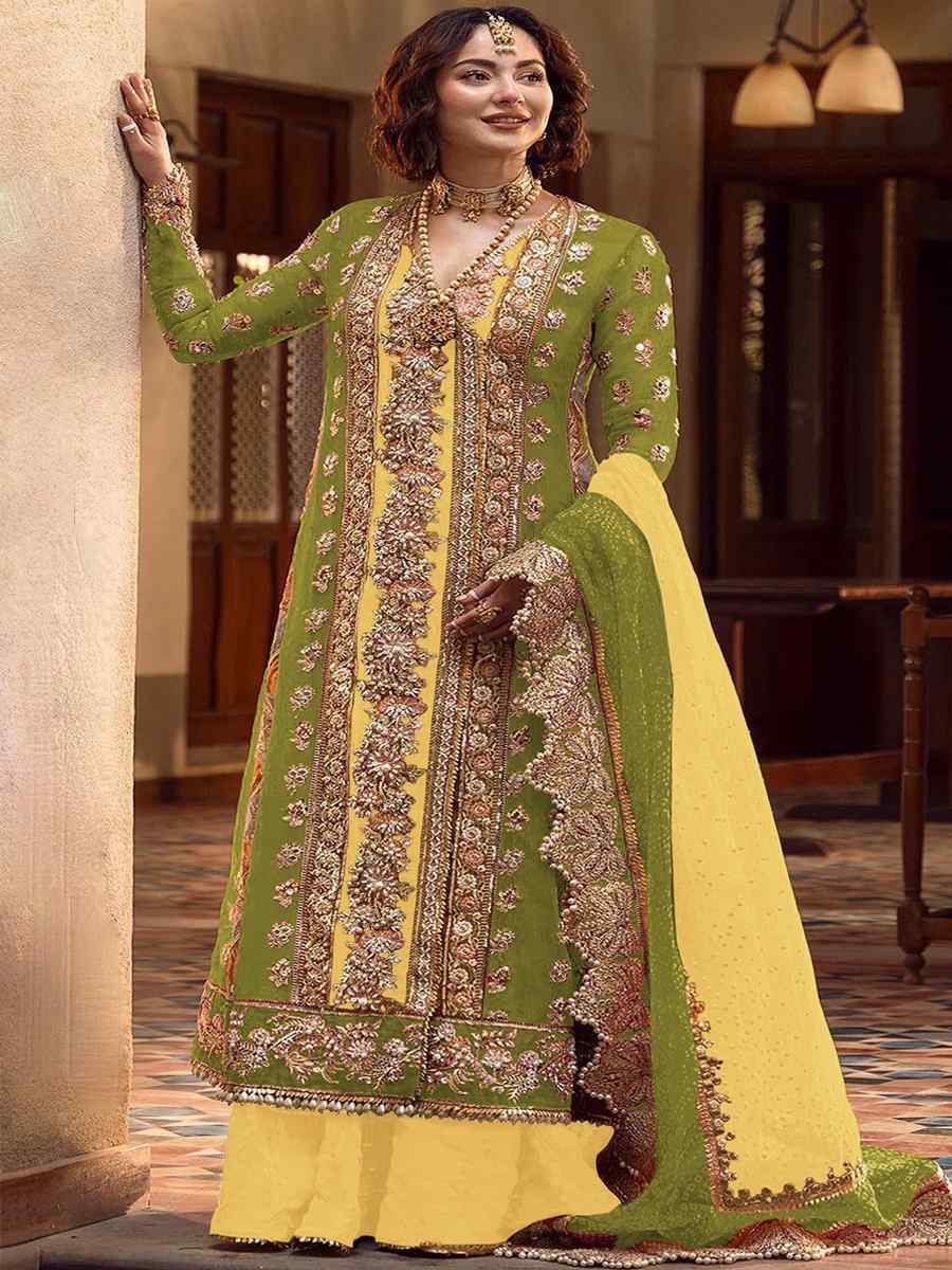 Pista Heavy Organza Embroidered Festival Wedding Palazzo Pant Salwar Kameez