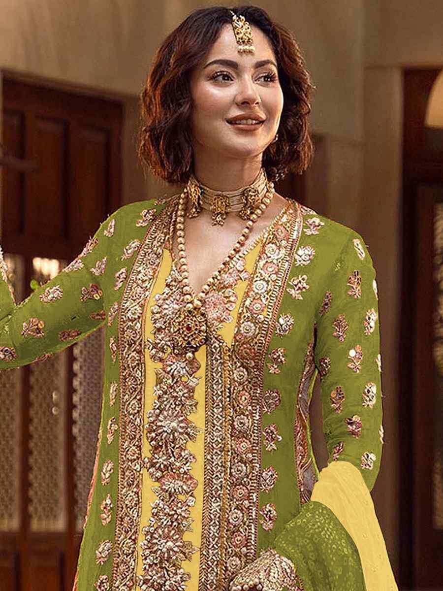 Pista Heavy Organza Embroidered Festival Wedding Palazzo Pant Salwar Kameez