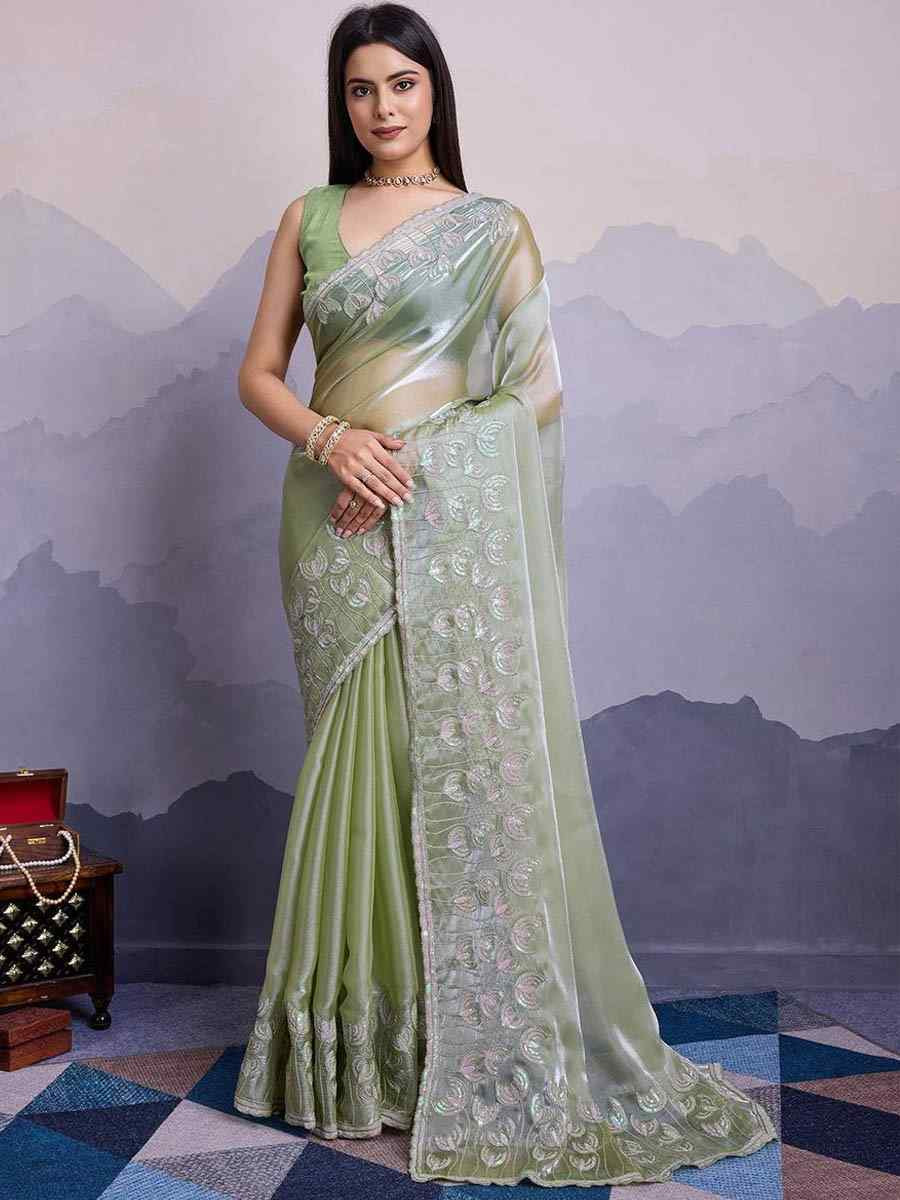 Pista Jimmy Choo Embroidered Festival Party Heavy Border Saree