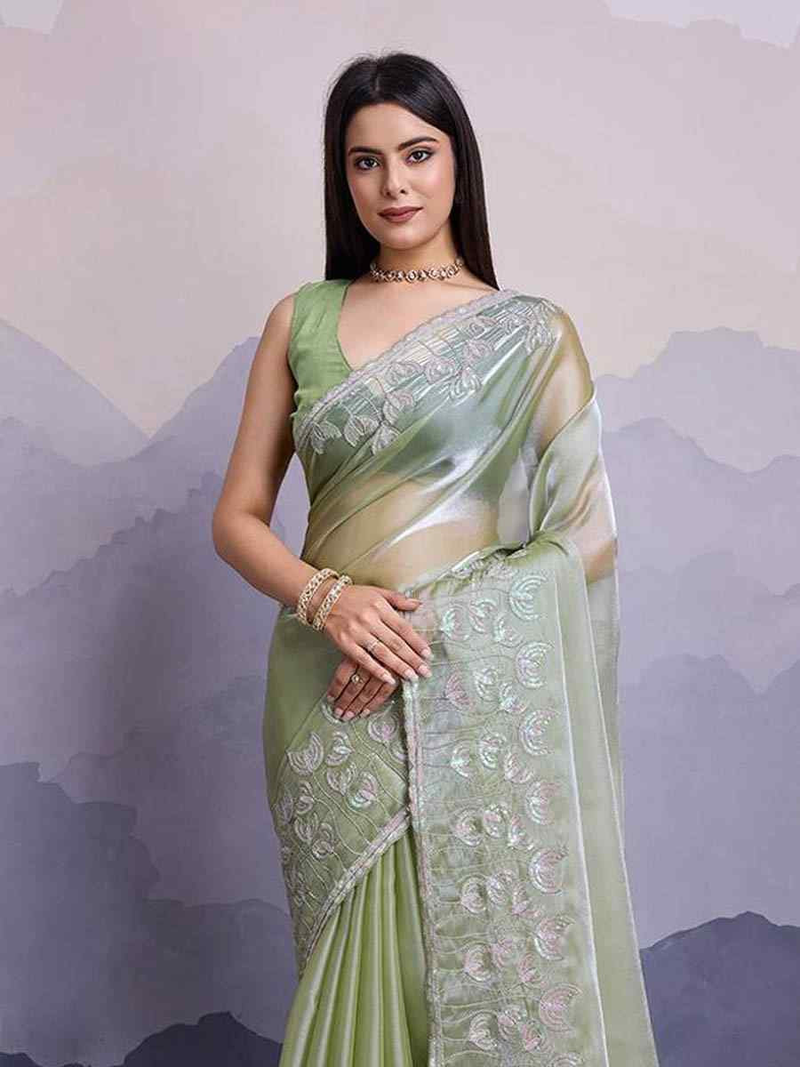 Pista Jimmy Choo Embroidered Festival Party Heavy Border Saree