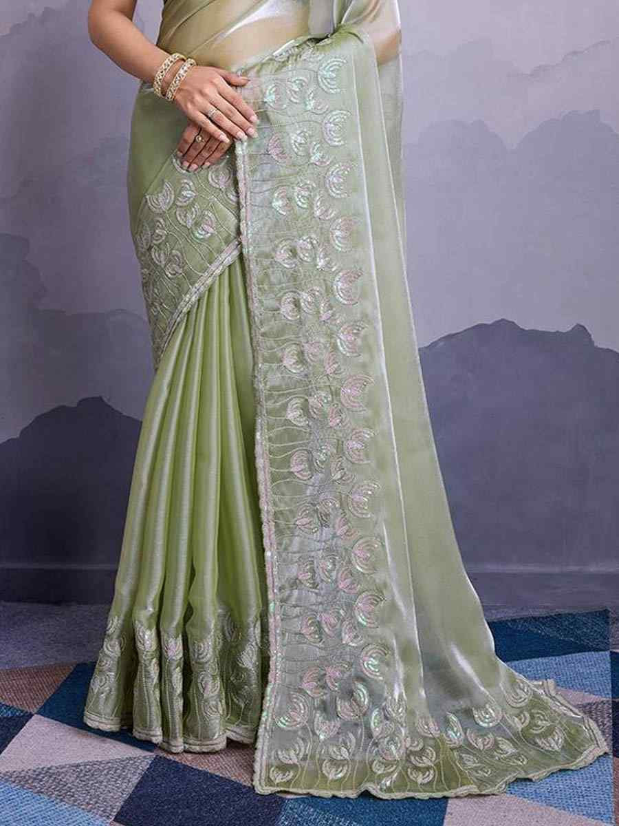 Pista Jimmy Choo Embroidered Festival Party Heavy Border Saree