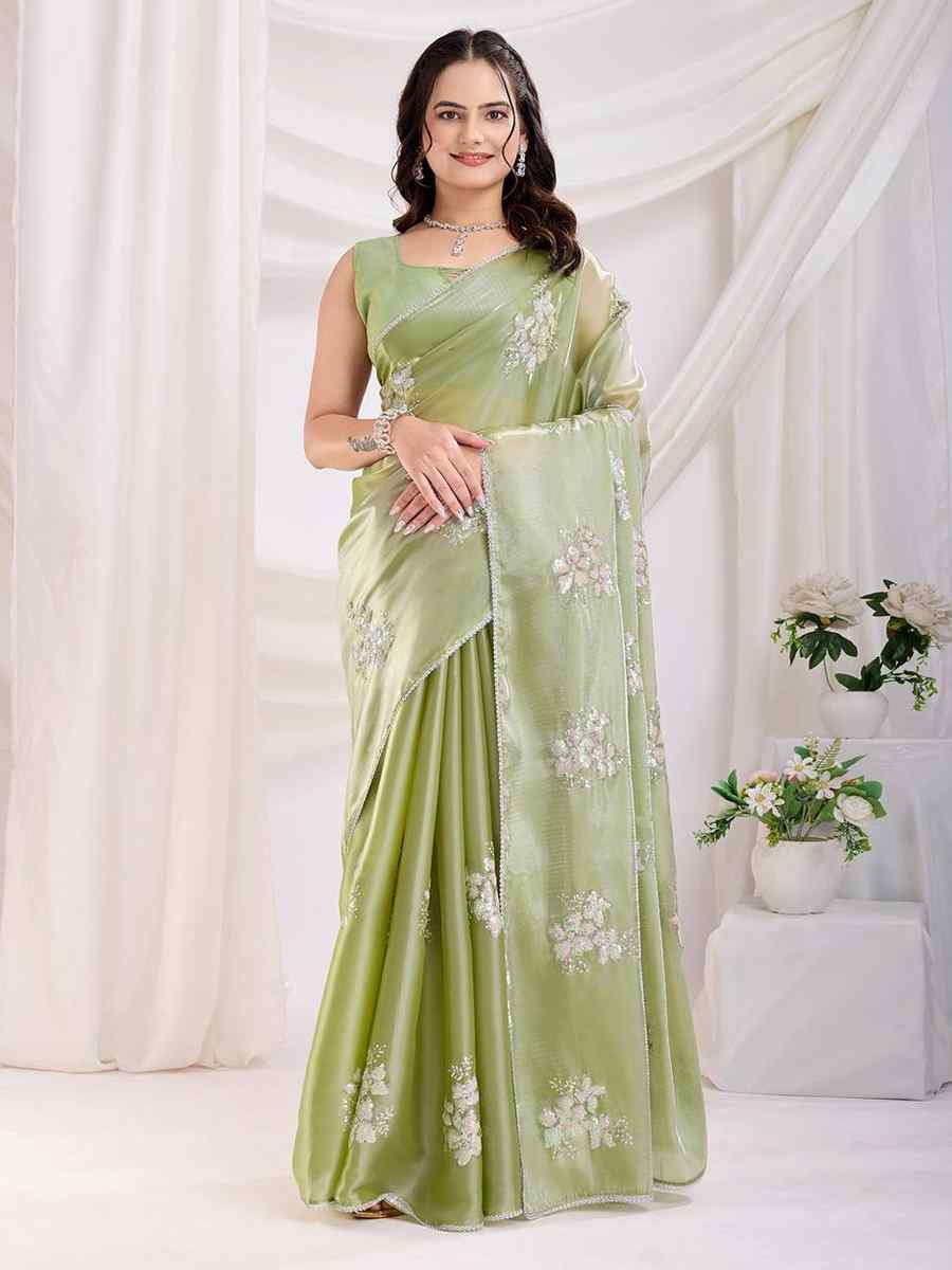 Pista Jimmy Choo Handwoven Festival Wedding Heavy Border Saree