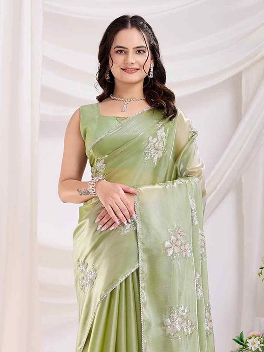 Pista Jimmy Choo Handwoven Festival Wedding Heavy Border Saree