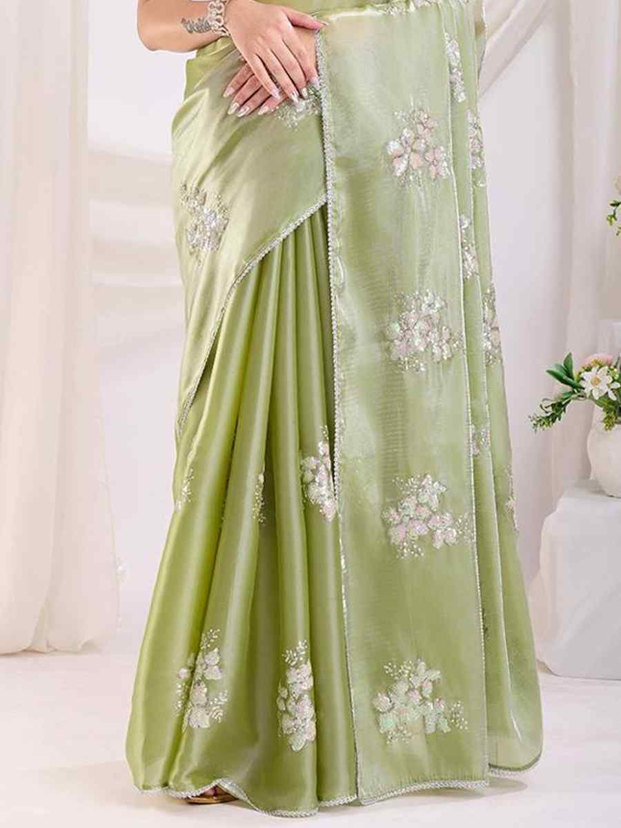 Pista Jimmy Choo Handwoven Festival Wedding Heavy Border Saree