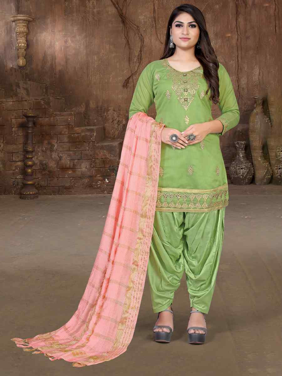 Pista Model Chanderi Embroidered Festival Wedding Patiala Salwar Kameez