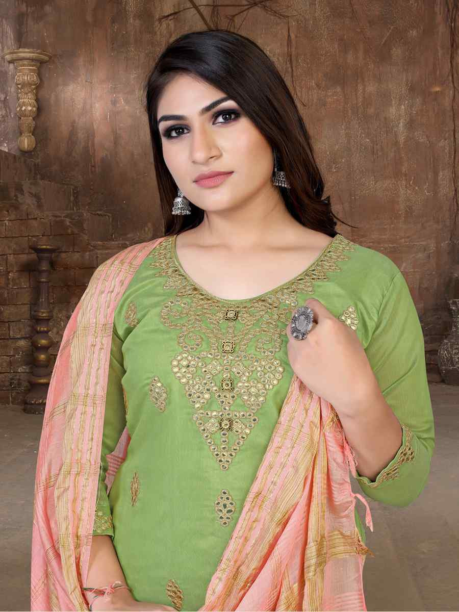 Pista Model Chanderi Embroidered Festival Wedding Patiala Salwar Kameez