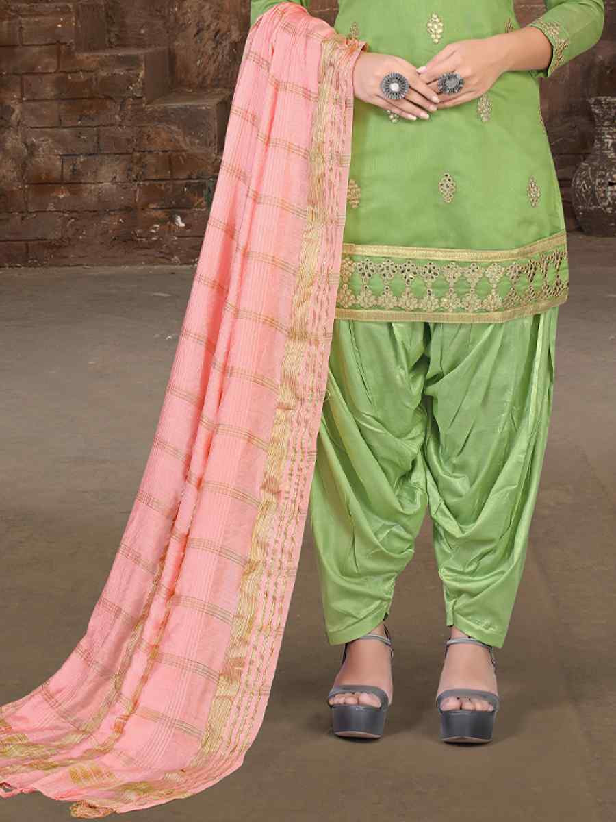 Pista Model Chanderi Embroidered Festival Wedding Patiala Salwar Kameez