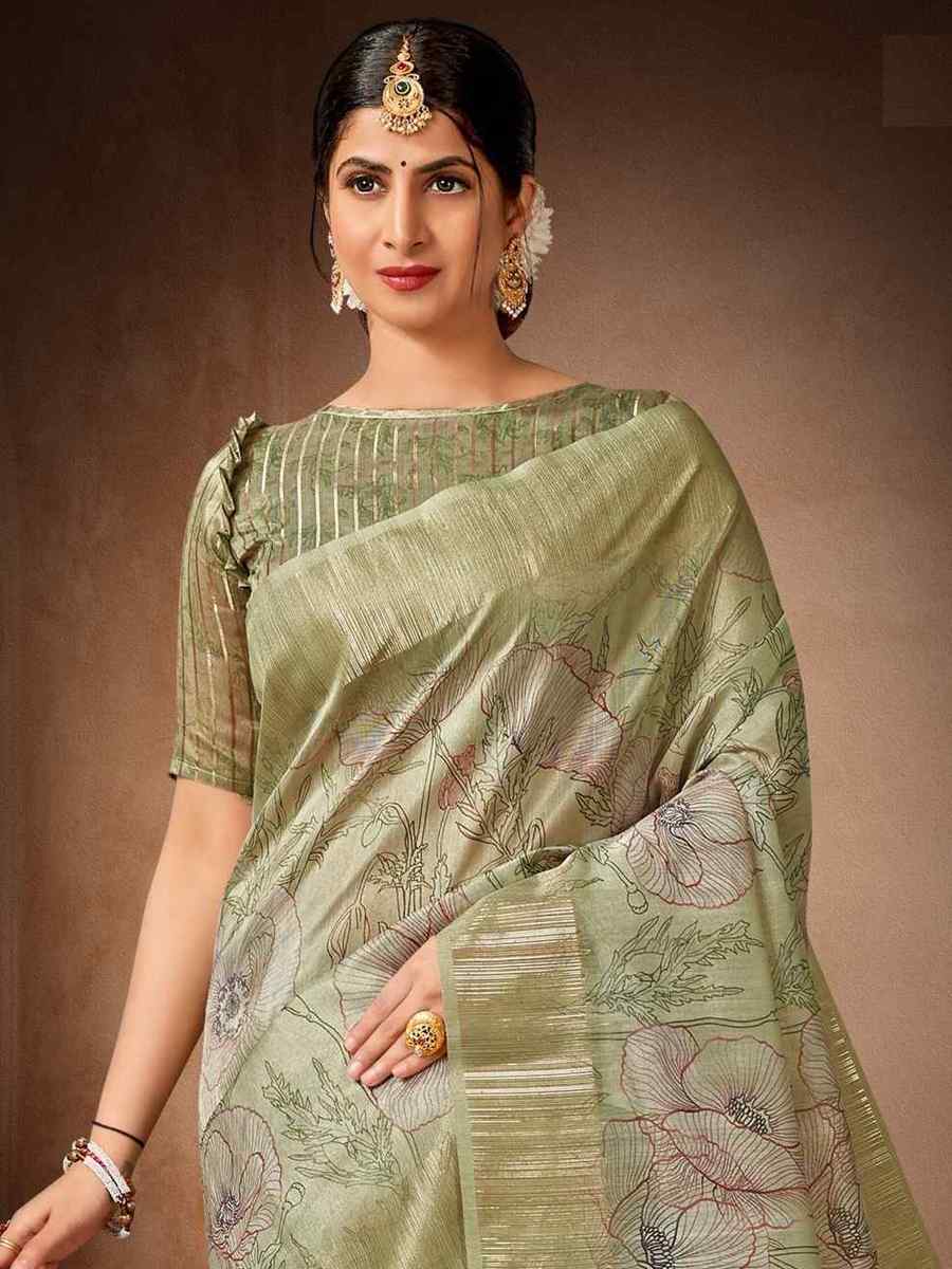 Pista Organza Tissue Handwoven Wedding Festival Heavy Border Saree