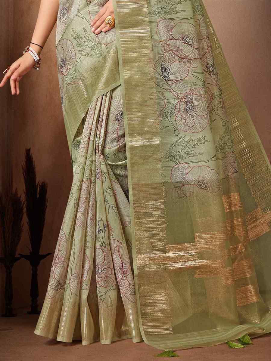 Pista Organza Tissue Handwoven Wedding Festival Heavy Border Saree