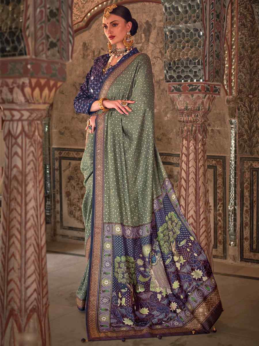 Pista Poly Viscose Silk Handwoven Festival Wedding Heavy Border Saree