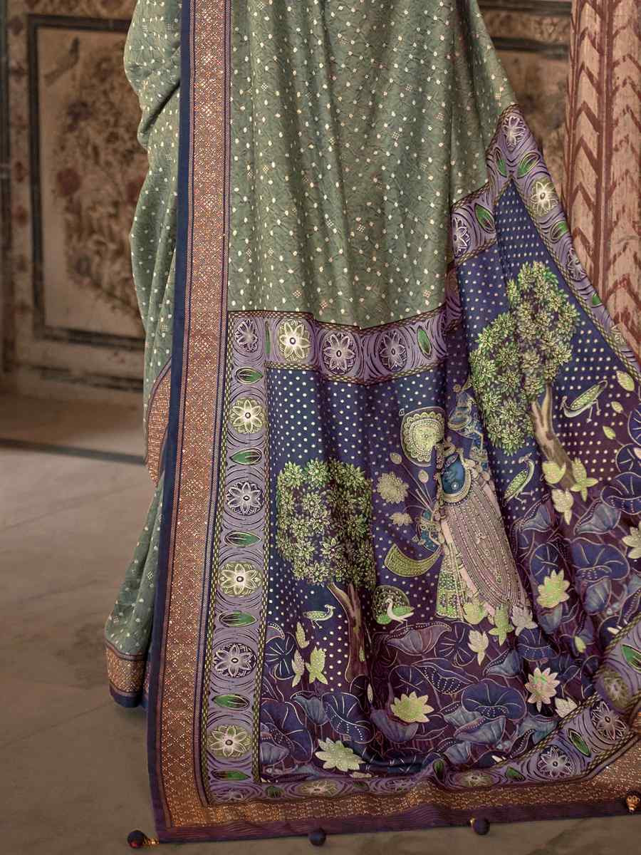 Pista Poly Viscose Silk Handwoven Festival Wedding Heavy Border Saree