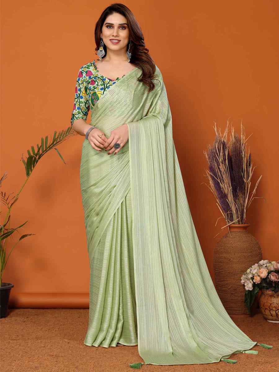 Pista Polyester Silk Handwoven Festival Casual Classic Style Saree