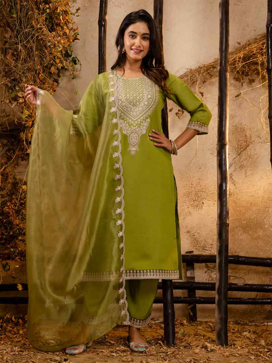 Pista Silk Blend Embroidered Party Casual Ready Pant Salwar Kameez