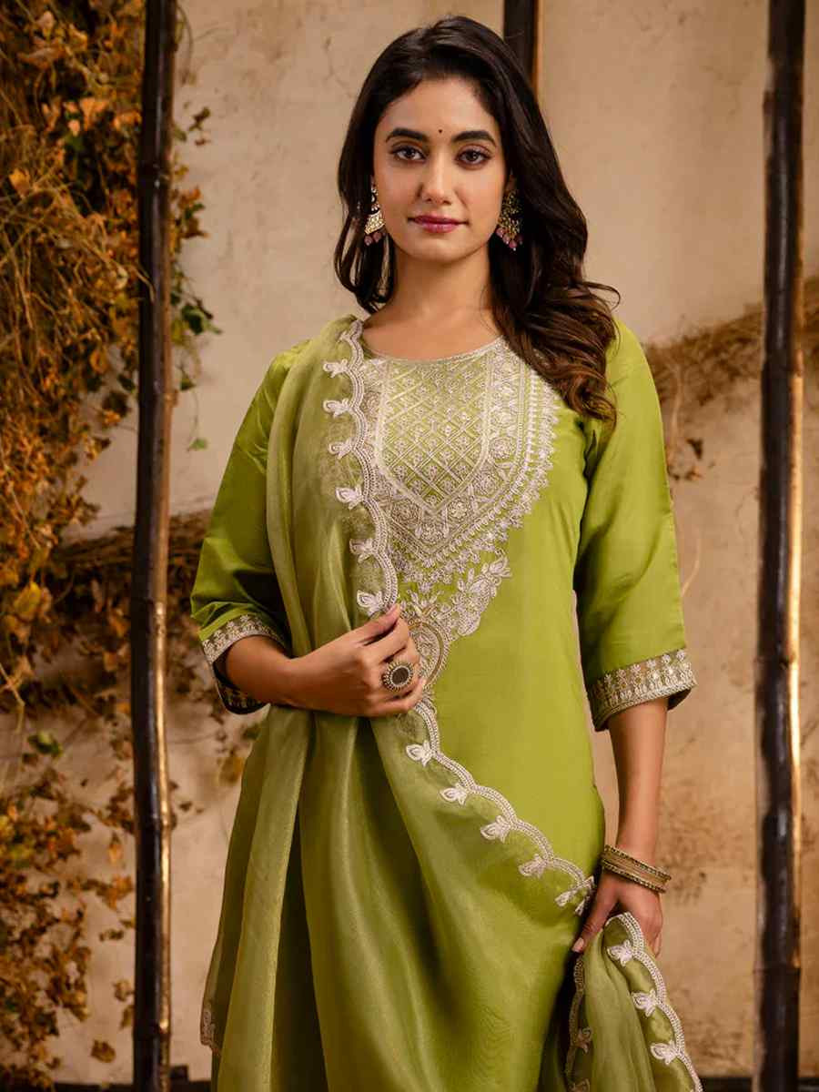 Pista Silk Blend Embroidered Party Casual Ready Pant Salwar Kameez