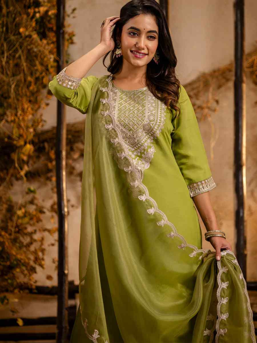 Pista Silk Blend Embroidered Party Casual Ready Pant Salwar Kameez