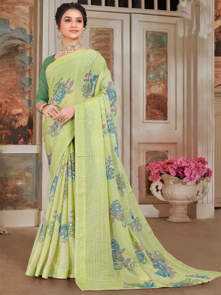 Pista Silk Embroidered Festival Party Heavy Border Saree