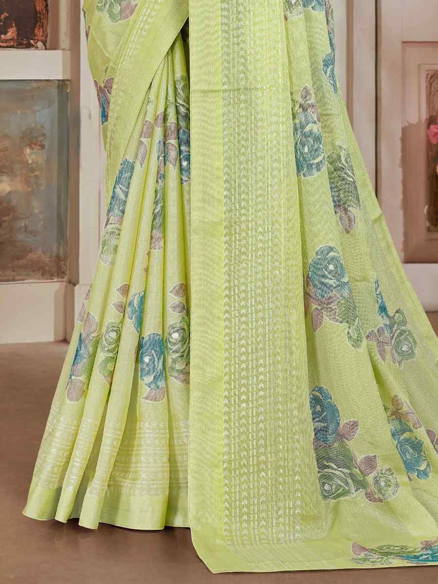 Pista Silk Embroidered Festival Party Heavy Border Saree