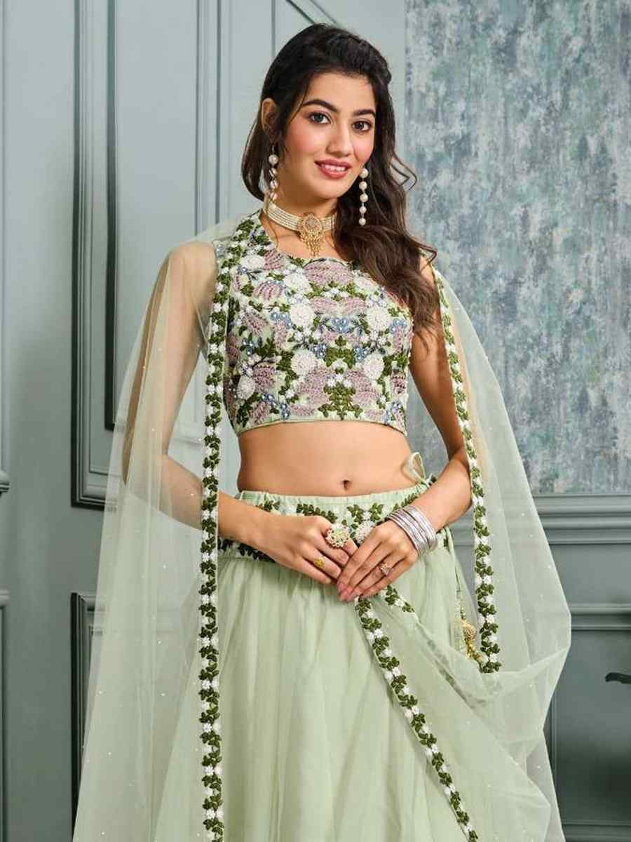 Pista Silk Embroidery Festival Wedding Heavy Border Lehenga Choli