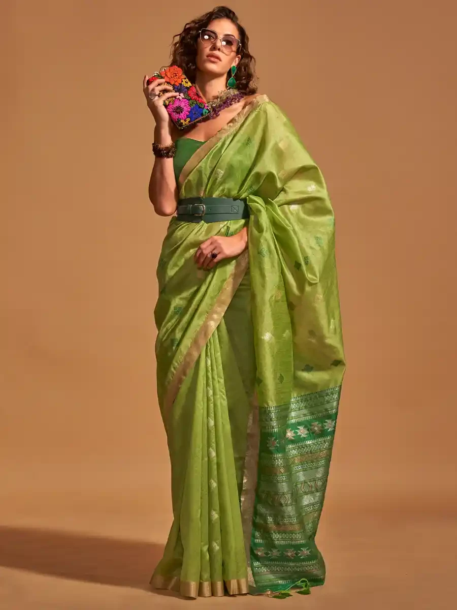 Pista Silk Handwoven Festival Casual Heavy Border Saree