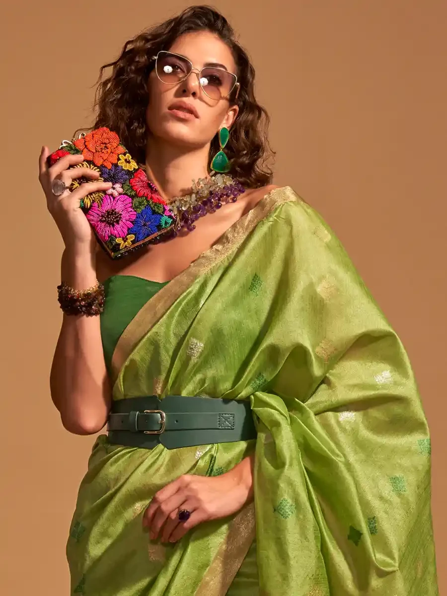 Pista Silk Handwoven Festival Casual Heavy Border Saree