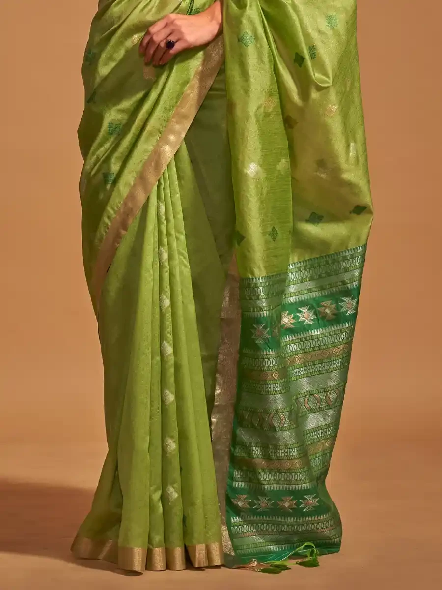 Pista Silk Handwoven Festival Casual Heavy Border Saree