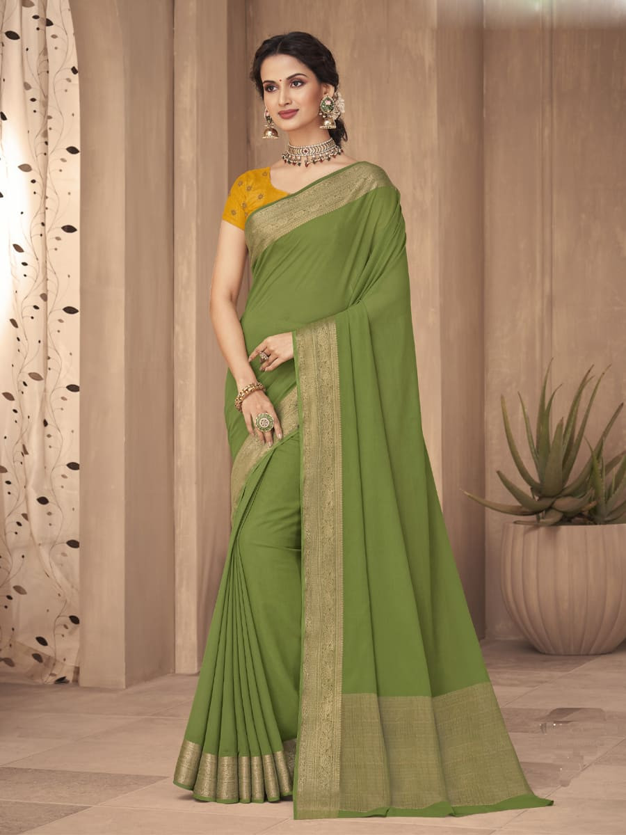 Pista Silk Handwoven Festival Casual Heavy Border Saree