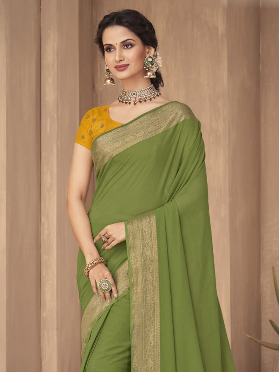 Pista Silk Handwoven Festival Casual Heavy Border Saree