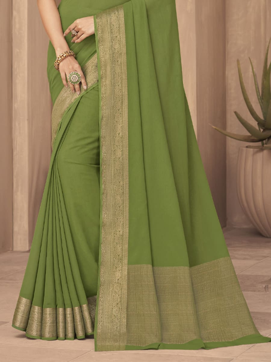 Pista Silk Handwoven Festival Casual Heavy Border Saree