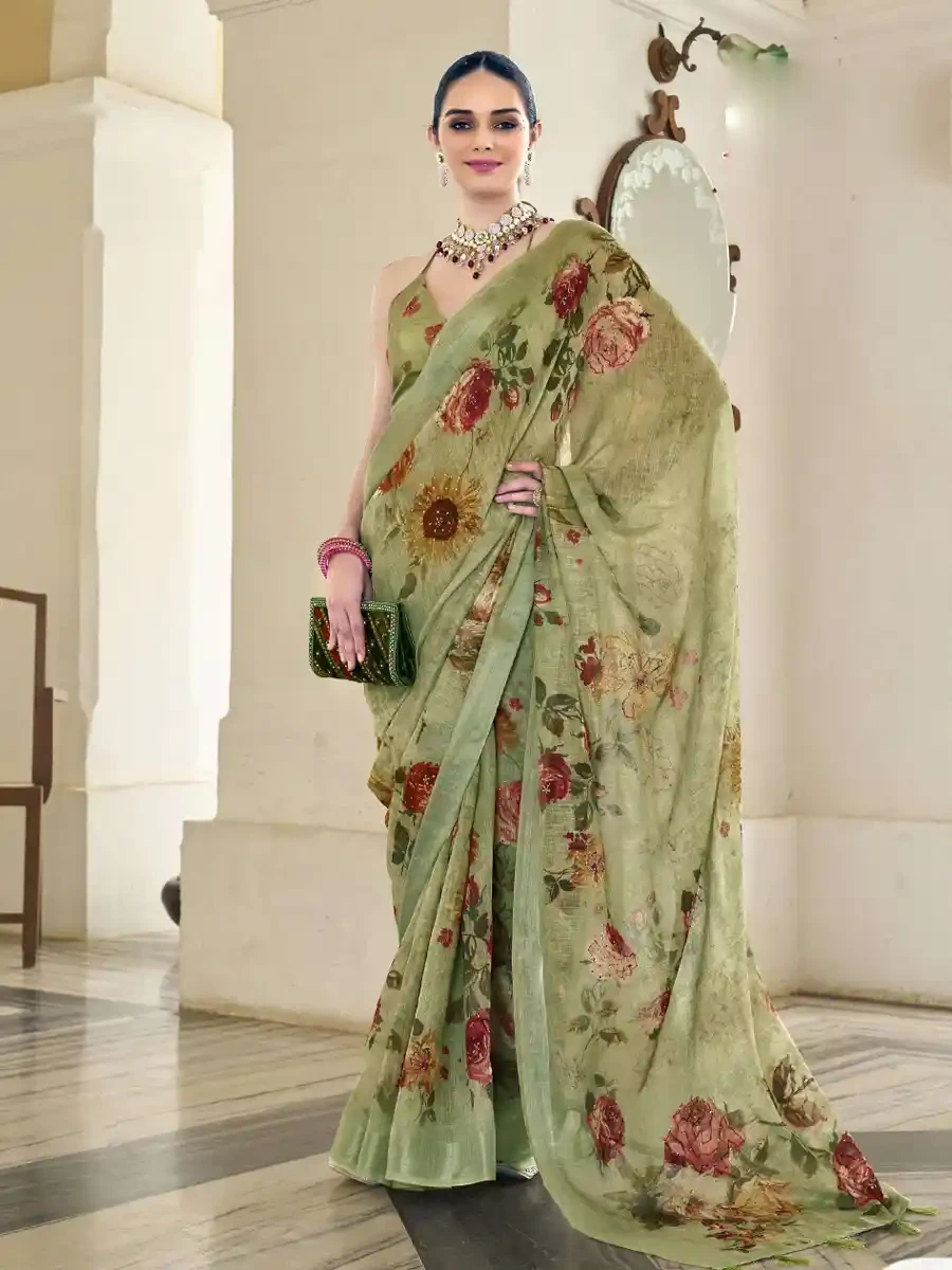 Pista Silk Handwoven Festival Wedding Heavy Border Saree