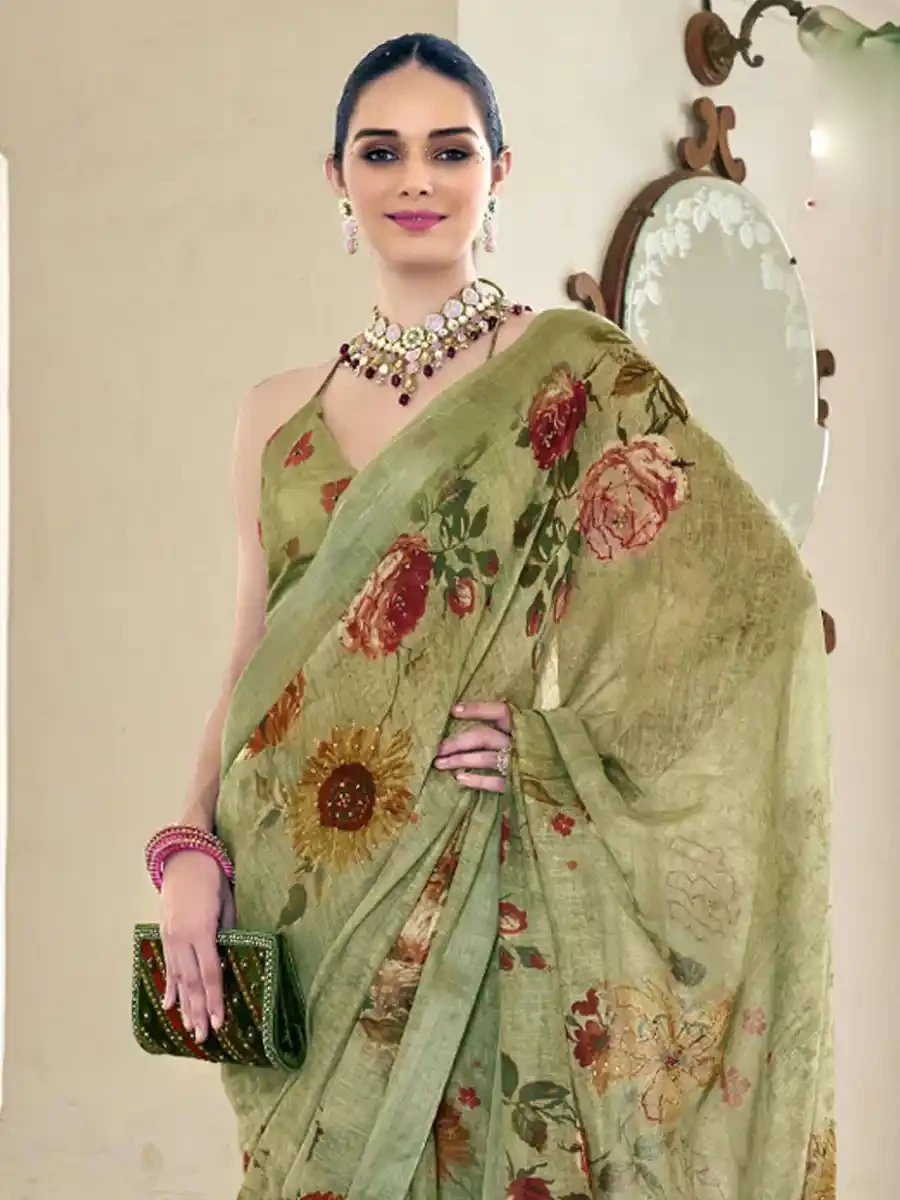 Pista Silk Handwoven Festival Wedding Heavy Border Saree