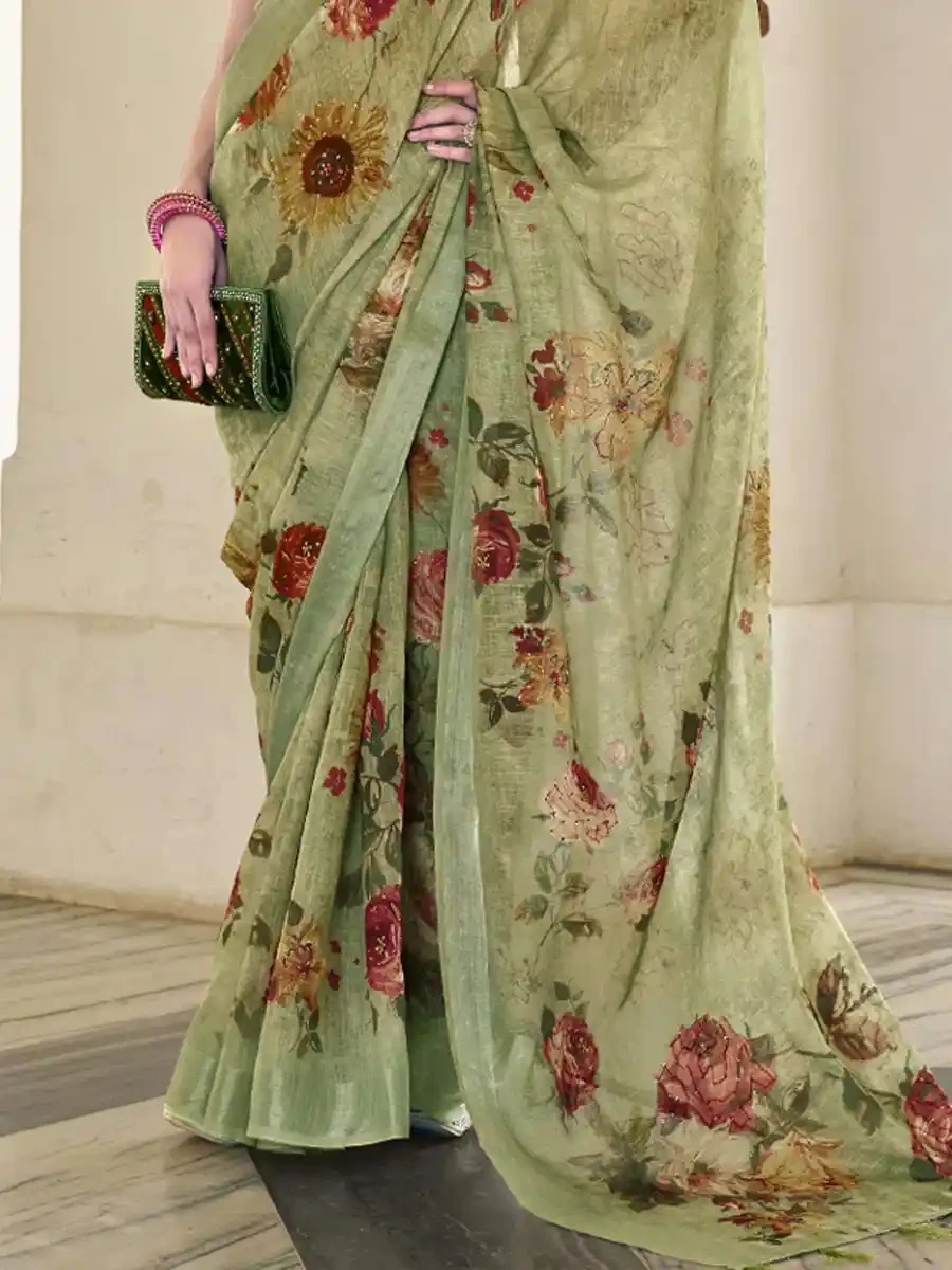 Pista Silk Handwoven Festival Wedding Heavy Border Saree